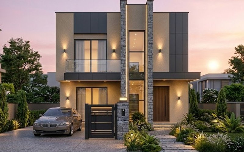 Contemporary Small Plot Home Design with Premium Exterior Finish